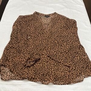 Zenobia Brown Leopard-Print V-Neck Blouse